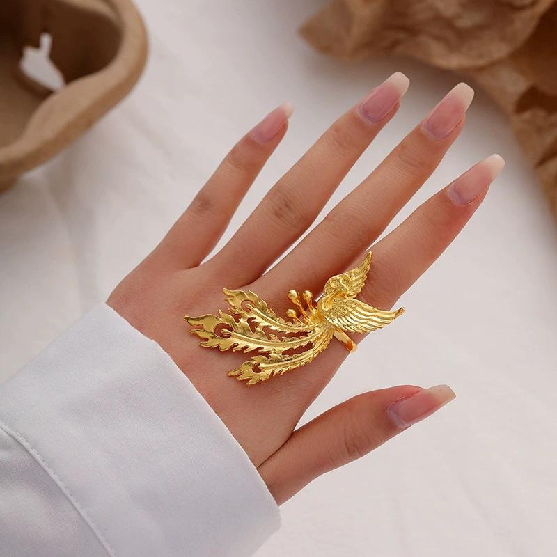 Древнее живое кольцо-крыло феникса с позолотой, высококлассный изысканный дизайн, свадебное украшение