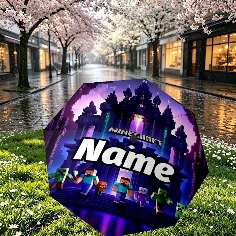 Custom Name Personalized Gamer Craft Print Umbrella, Auto Open Close, 8‑Rib Sturdy Frame, Commute Camping Hiking Use, Birthday Gift