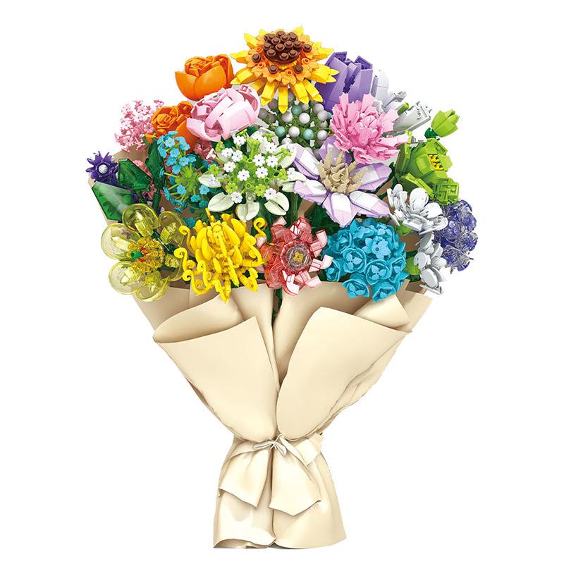Compatible Lego Small Rose Building Block Bouquet with Vase - Creative Flower Branch Assembly Toy Gift