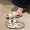 Thick-bottomed Beach Lazy Cool Slippers Casual One-word Buckle with Boken Slippers Women's Summer Wear 2025 New Models