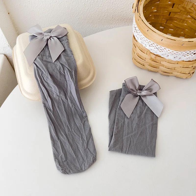 1 Girls' Bow Socks Spring/Summer Thin Velvet Stacked Socks Korean Version Lolita Baby Princess Calf Socks