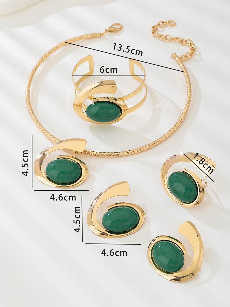 Europäische und amerikanische Persönlichkeit Übertriebene Legierung Punkt Edelstein Halsband Ohrstecker Armband Ring Damen Schmuckset Geschenk