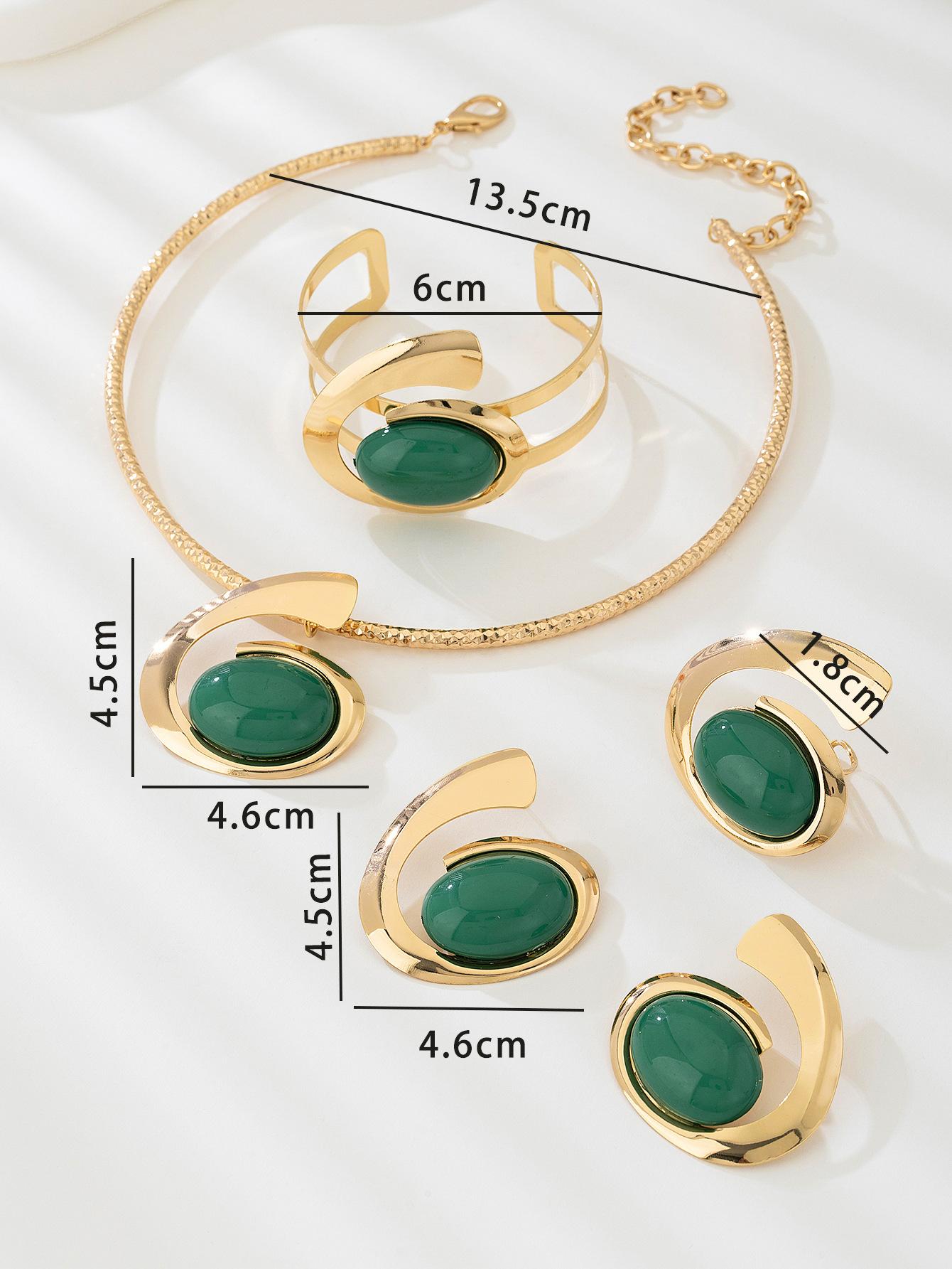 

European and American Personality Exaggerated Alloy Point Gemstone Collar Stud Earrings Bracelet Ring Women s Jewelry Set Gift