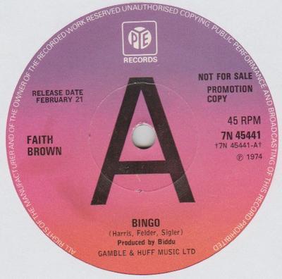 7-Zoll Schallplatte FAITH BROWN - Bingo 7N45441PROMO Pye Records 1974 UK Rock Gebraucht