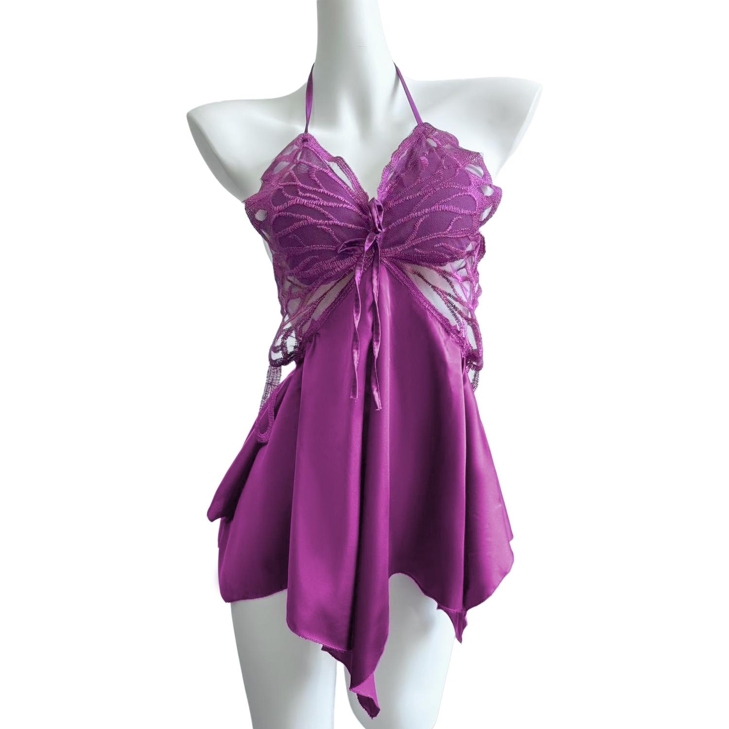 

Silk Lingerie: Sexy Push-up Nightgown with Bow Detailing One Size фіолетовий