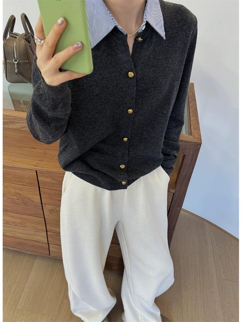 

Вязаный кардиган из шерсти, состоящий из двух частей, в стиле колор-блок для женщин - Новый осенне-весенний дизайн Medium темно-серого