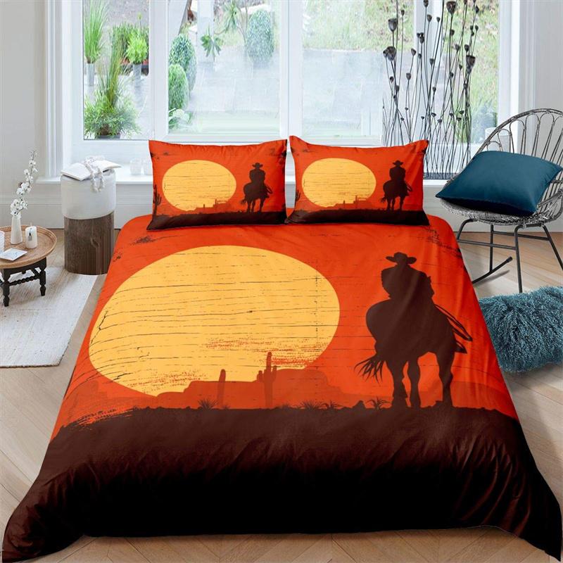 Western Cowboy Duvet Cover Rodeo Cowboy Riding Bull Horse Bedding Set Full For Boys Teen Microfiber Farmhouse Style Quilt Cover