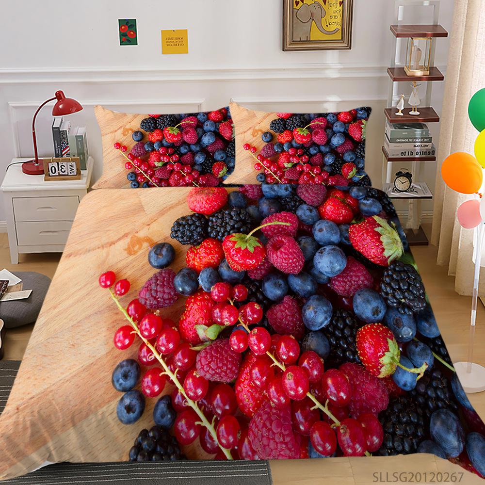 Polyester Quilt Cover Pillowcase Three-piece Berry Series Digital Printing