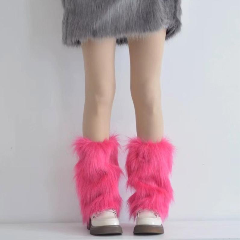 Winter Fuzzy Leg Warmers for Women Soft Stylish Plush Boot Toppers Covers In Bright Solid Color Furry Leg Sleeve Socks