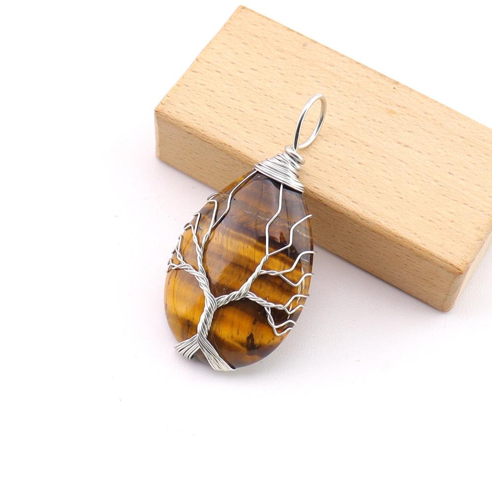 Natural Stone Crystal Agate Water Drop Winding Silk Tree Of Life Pendant Necklace Sweater Chain Water Drop Rough Stone N779