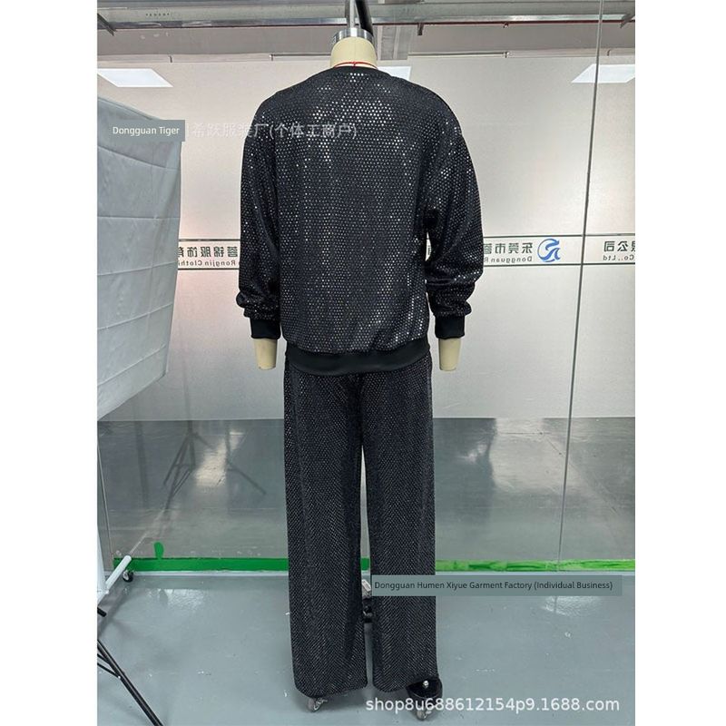 American Cross-Border Autumn and Winter Women clothes Starry Sky Starry Sky Long sleeve round Neck Loose Top Drawstring Wide Leg Two-piece Set Suit