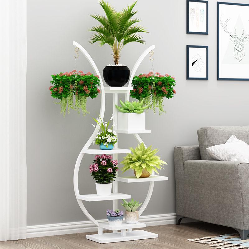 Multi-Layer Indoor Balcony Flower Stand, Wrought Iron Round Table Display Shelf for Hanging Pothos and Orchids.