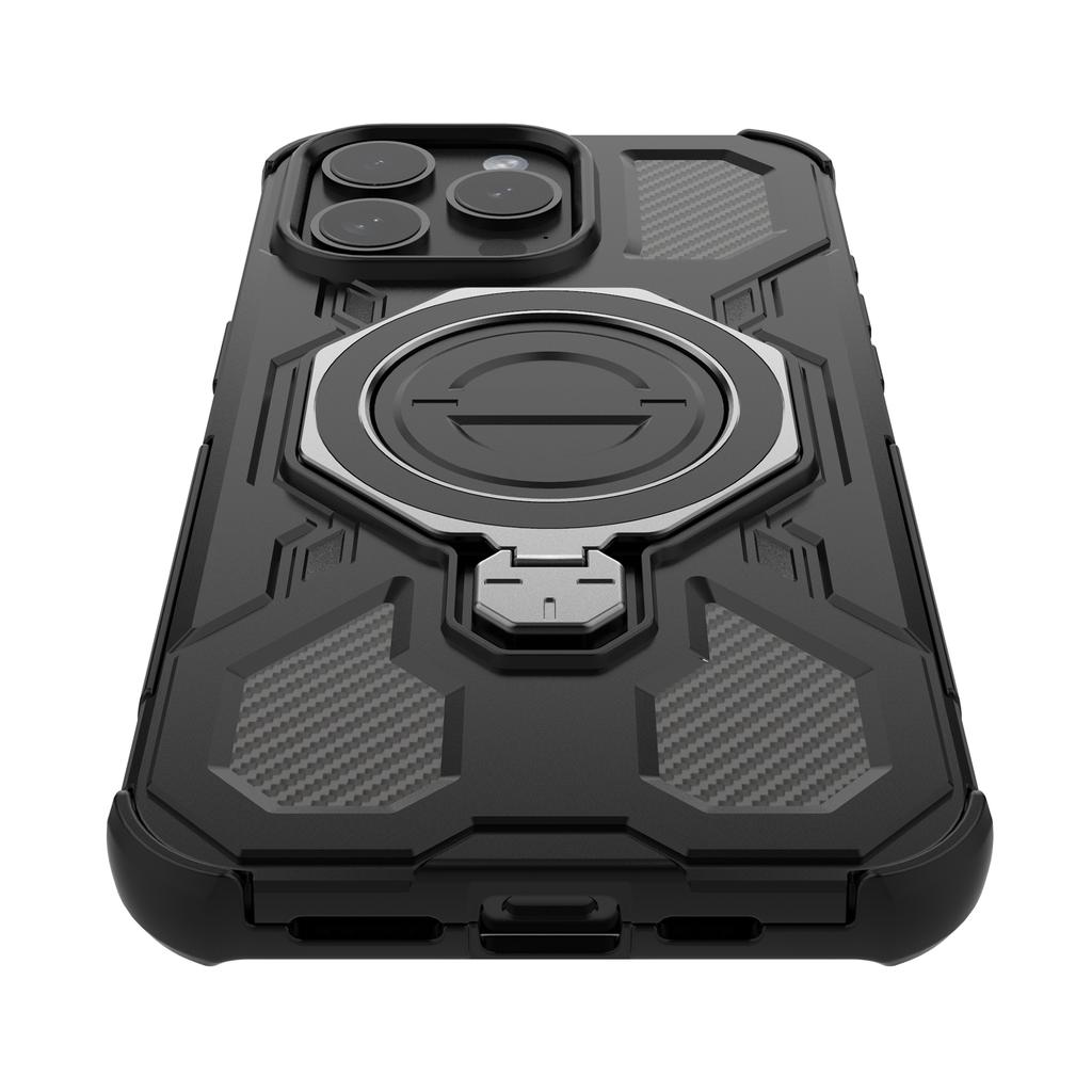 For iPhone 15 Pro Magnetic Case Rotating Metal Kickstand Shockproof PC+TPU Phone Back Cover