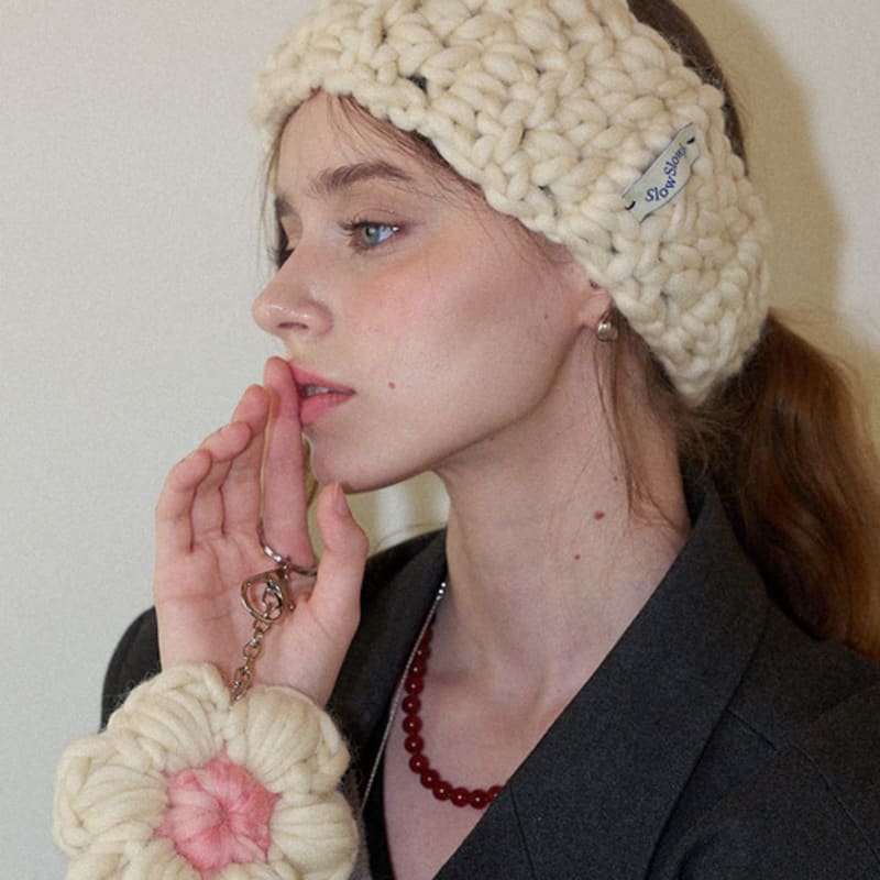Slowslowly Wool 100% Handmade Crochet Hairband _ Cream