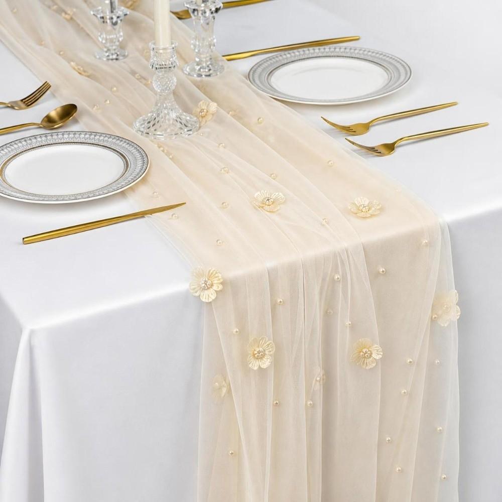 Romantic Tulle Table Runner Polyester Lace Table Runner New Sheer Table Cover For Table Decoration