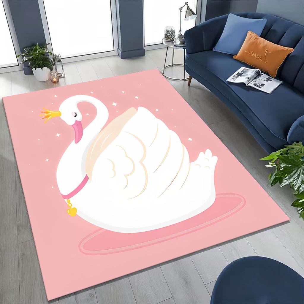 Traum Liebe Schwan Kunst Cartoon Teppich für Schlafzimmer Wohnzimmer Sofa Zuhause Fußmatte Dekor, Große Kinder Spiel Rutschfeste Bodenmatte Geschenk