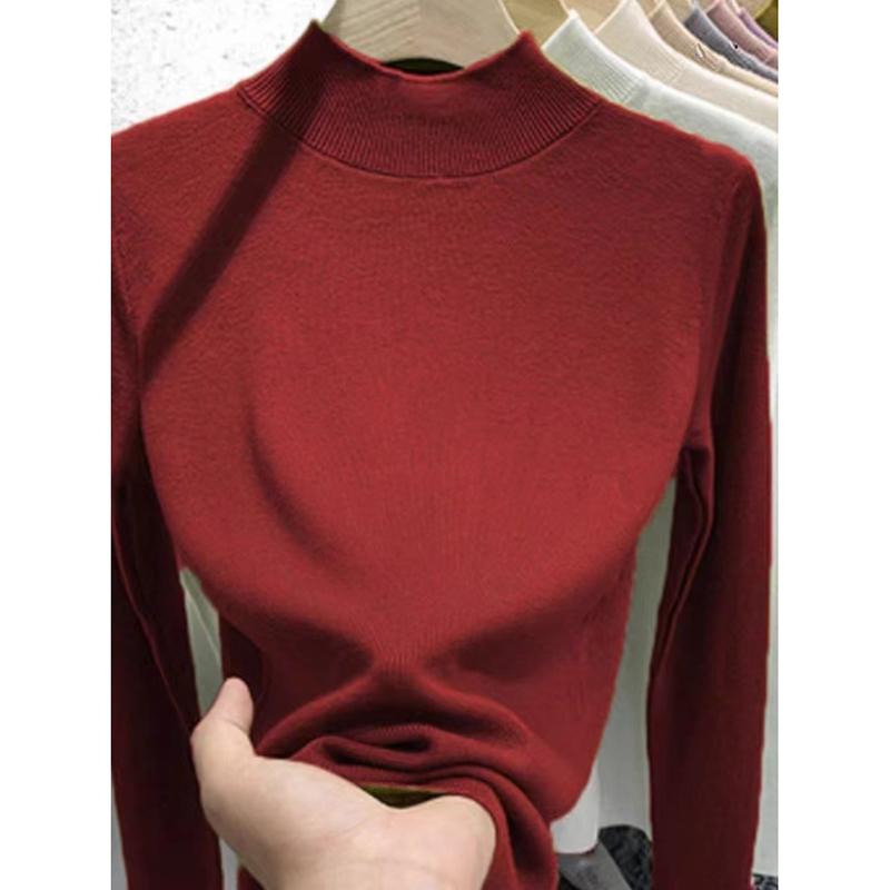 Autumn and Winter Half High Neck Base Sweater Women's Sweater Slim Fit Long Sleeve Knitted Sweaters Women Tops Fashion Casual Slim Fit Pullovers 25674