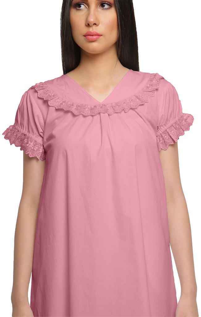 Moomaya Solide Damen-Nachtwäsche aus Baumwolle mit kurzen Ärmeln