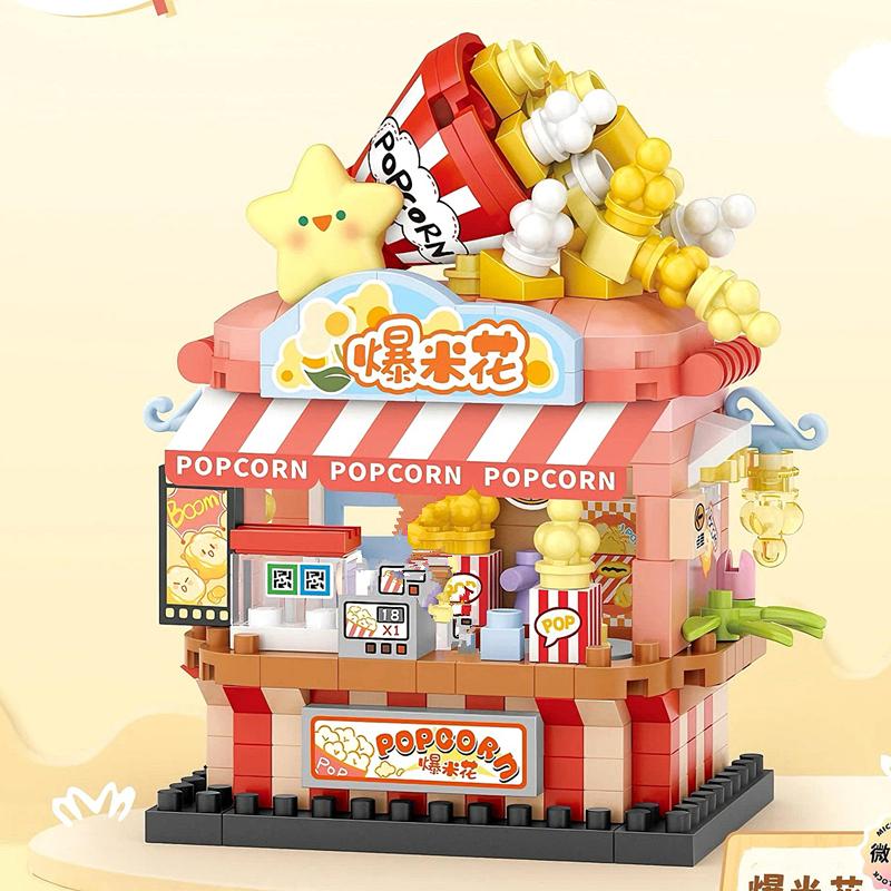 DIY Architektur Restaurant Café Eiswagen Laden Straßenansicht Baustein-Set Mädchen Bausteine Klassisches Modell Kinderspielzeug