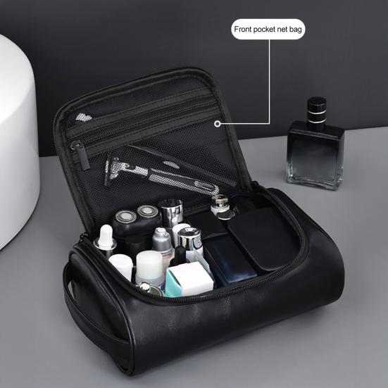 Wasserdichte Toilettentasche für Herren aus Kunstleder, Reise-Kulturbeutel mit mehreren Fächern, Organizer für Pflegeutensilien für Rasierzubehör