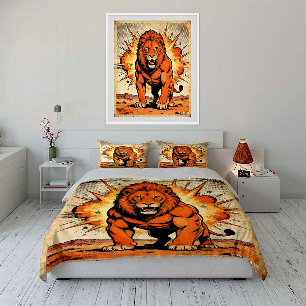 Lion with explosive background. Bedding sets Duvet cover sets Duvet covers Pillowcases(1 * Duvet Cover 2 * Pillowcases without duvet insert)