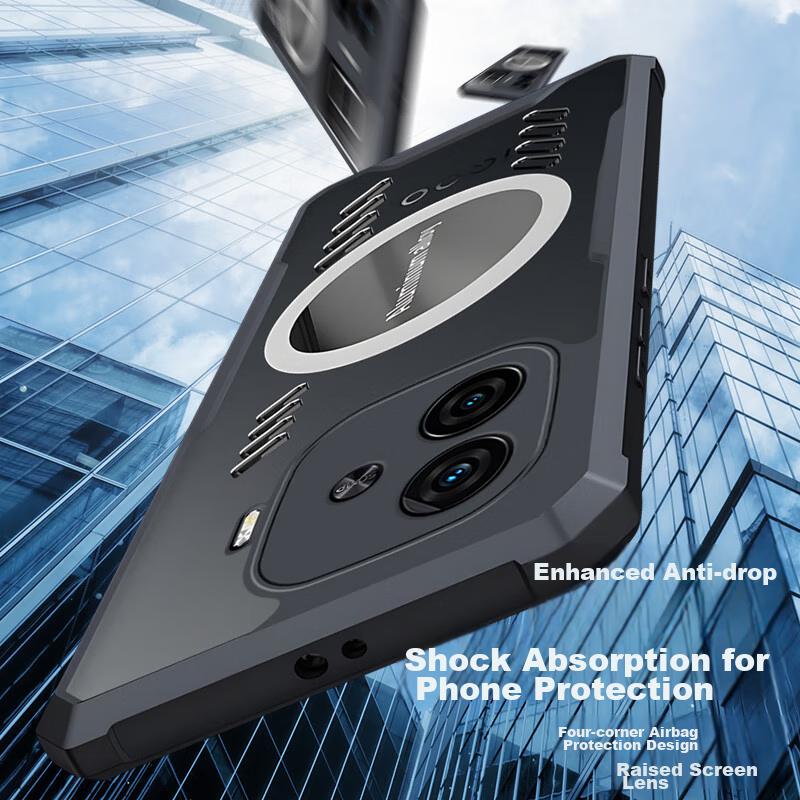 Heat Dissipation Phone Case for Vivo IQOO Z9/Z9Turbo/Turbo+/Y200GT, Full Lens Protection, Shockproof Metal Magnetic Cover with Heat Sink, Black