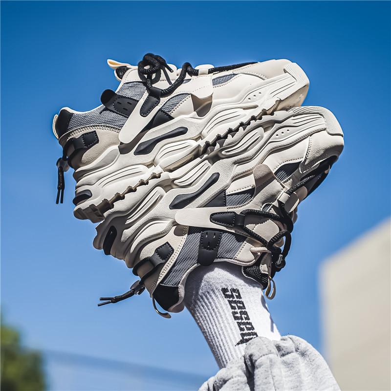 Spring and summer new mesh breathable dad shoes non-slip soft sole inner height increase thick sole high top casual sports shoes