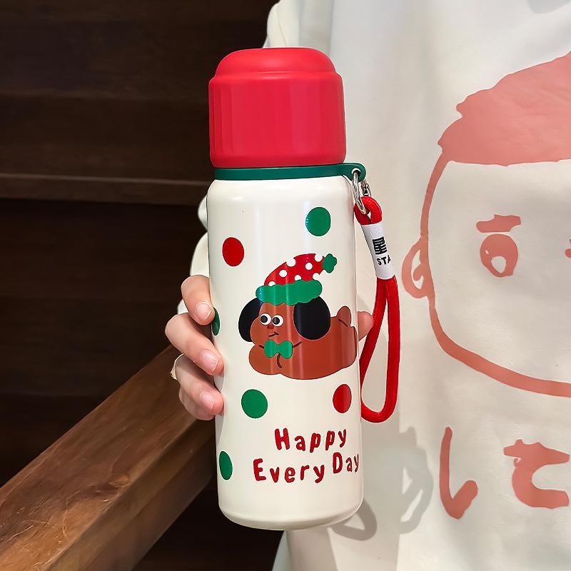 Student Thermos Cup Christmas Stylish Cup Steel Girls Portable Compact Double Drinking Cup with Straw Durable Durable 500ml