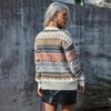Women's Retro Color Block Christmas Knitted Pullover Sweater