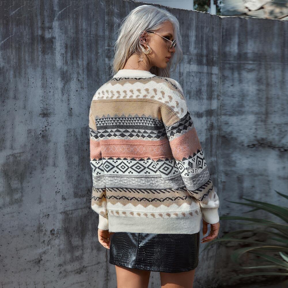 Women's Retro Color Block Christmas Knitted Pullover Sweater