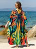 Beach Kaftans for Women Butterfly Printed Plus Size Cover Ups for Swimwear Maxi Dresses Summer Holiday Bathing Suits