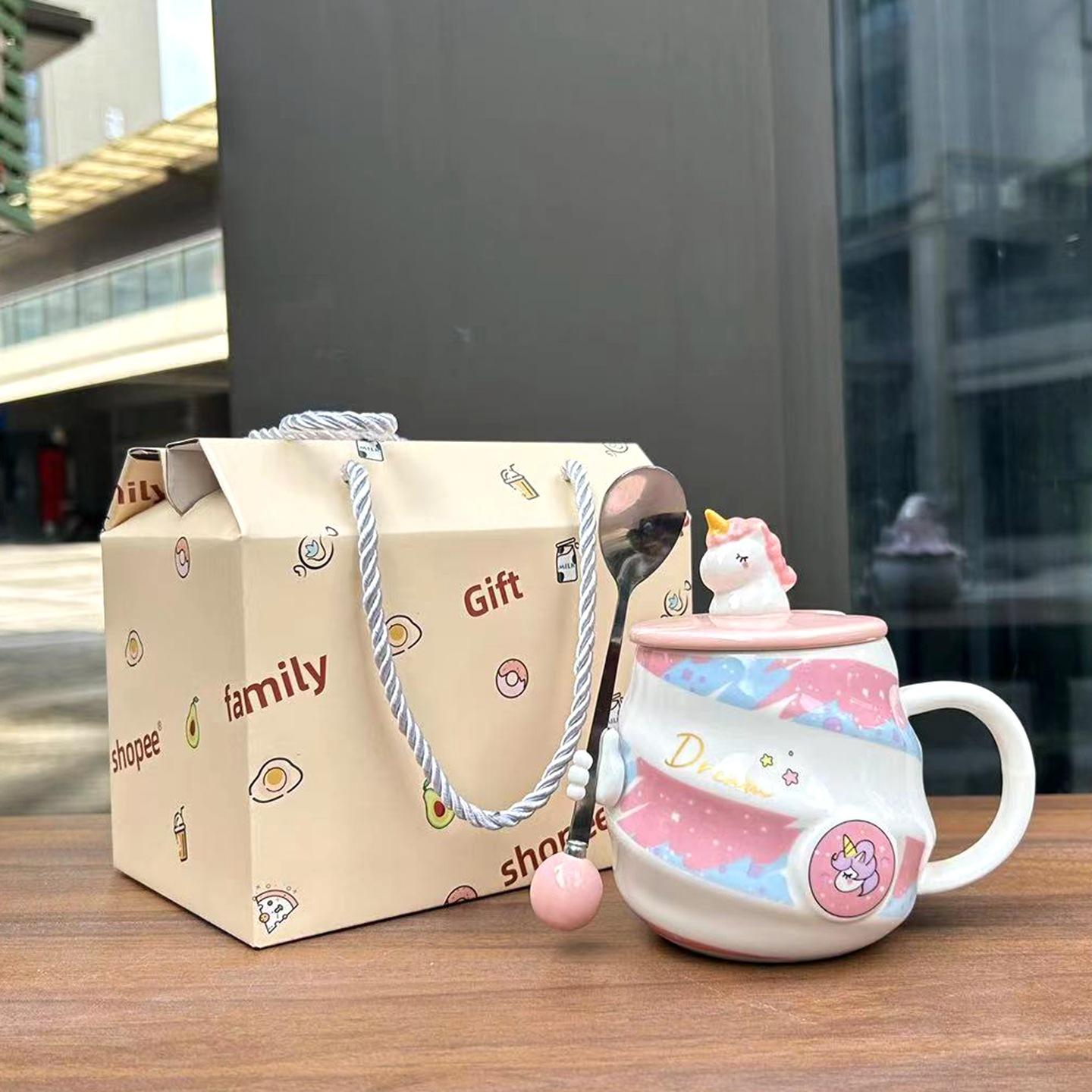 

Кружка-единорог Радужная кружка Кофейная кружка с крышкой и ложкой Милая девичья кружка для питья дома Керамическая кружка 401-500ml