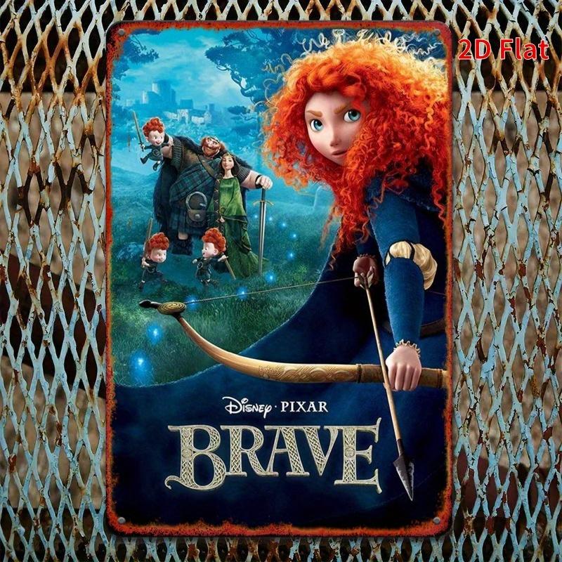 [2D Flat] 1pc Brave 2D Flat Wall Art - 20.32x30.48 cm Iron Hanging Decor with Merida and Family, Adventure and Courage Theme, Id