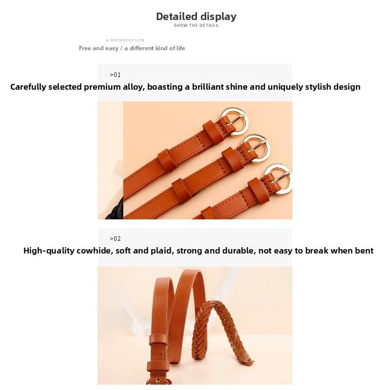 Top-grain Cowhide Double-sided Leather Hand-woven Belt, Women's Belt, Whole Cut Genuine Leather Belt