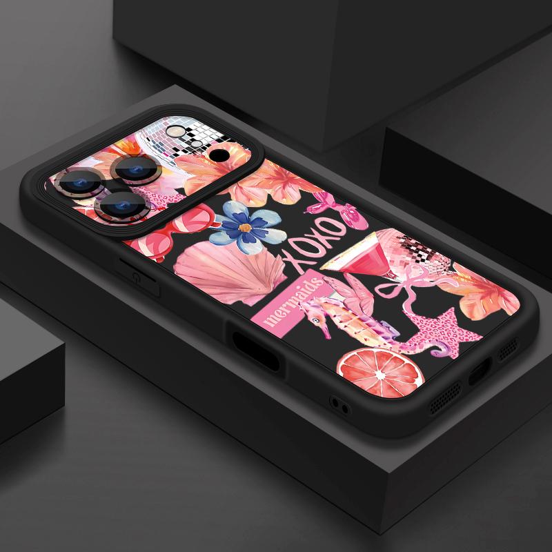Shockproof Phone Case For iPhone 17 Pro Max Pink Cartoon Floral Pattern Silicone Cover For iPhone 16 Pro Max Cover iPhone 15 14 13 12 11 16E Air