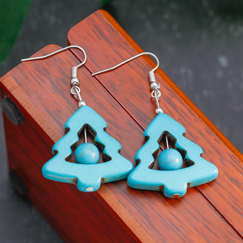 

Этнические бирюзовые серьги-подвески в виде рождественской елки - Креативный дизайн зеленых украшений синий