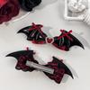 Dark Holiday Hair Barrettes, 1 Pair Halloween Winged Ribbon Design With Heart Detail and Lace Trim for Party Looks