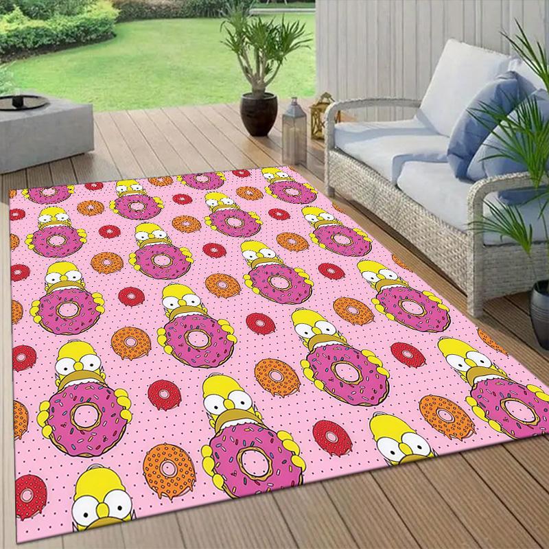 The Simpsons Flannel Pattern Square Carpet,Area Rug,Carpet Rug for Living Room Bedroom Sofa Playroom Decor,Non-slip Floor Mat