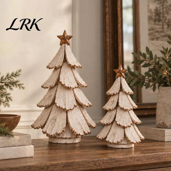 Retro Style Xmas Ornaments Vintage Lighted Christmas Tree Figurine, Glowing Tabletop Centerpiece with LED Mini for Shelf Light, Holiday Winter