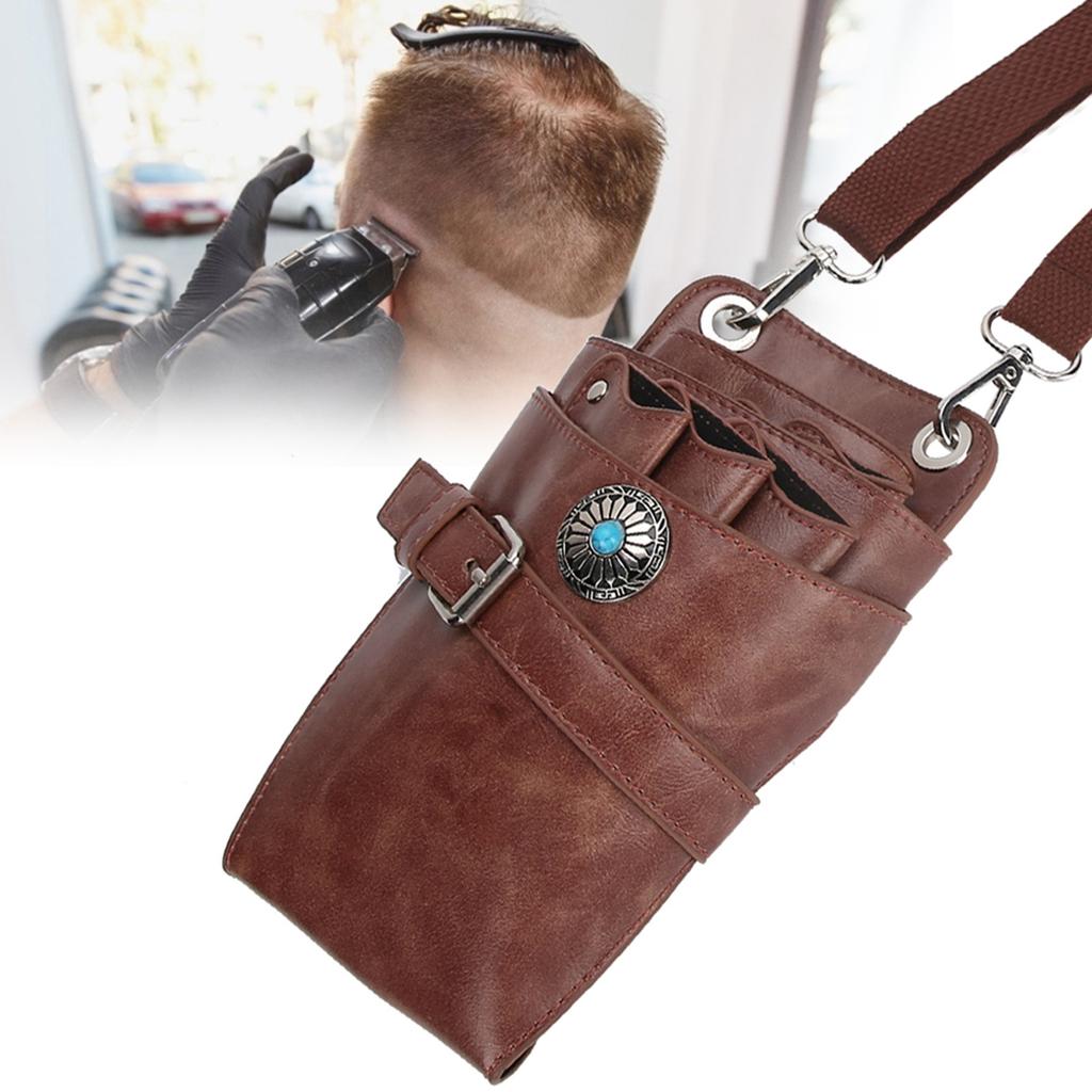 Barber Scissor Pouch Holster with Belt Hairdressing Waist Holder Case Bag Brown