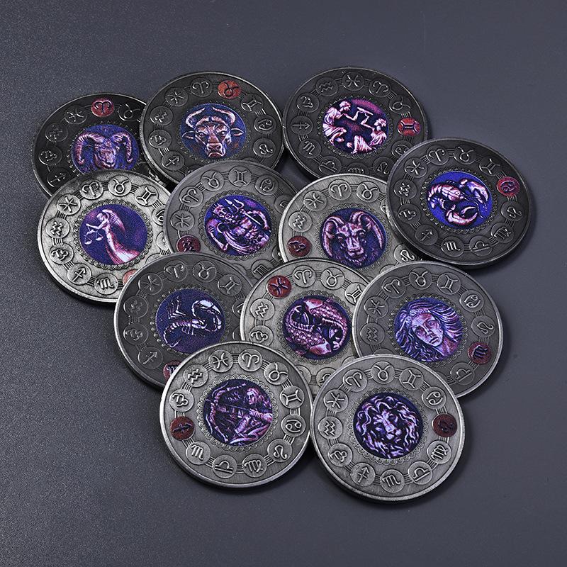 Metal Antique Bronze Commemorative Coin, Twelve Zodiac Signs, Commemorative Coin, Color Printing, Relief, Metal Commemorative Medal