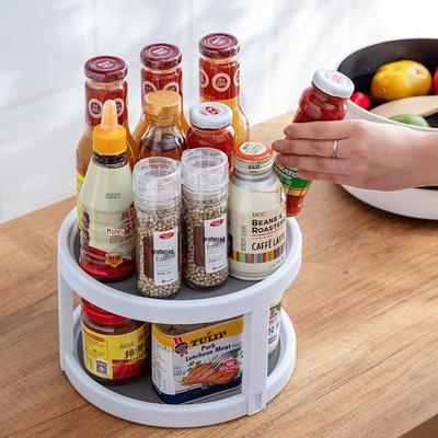 Yimijia Rotating Kitchen Seasoning Rack - Double Layer, Large Capacity, Tabletop Storage