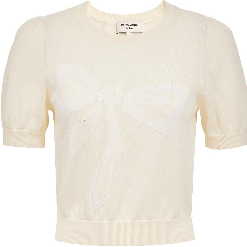 VEROMODA Women's Bow Jacquard Knit Short Sleeve Top