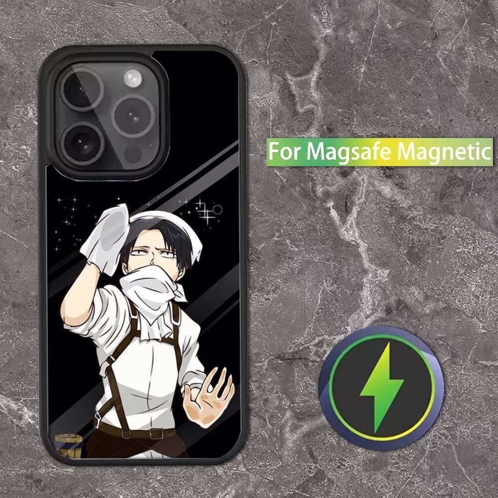 Custodia per Telefono Levi Ackerman Attack on Titan Per iPhone 16,15,14,13,12,11,Pro,Max,Plus,Mini,SE Ricarica Wireless Magnetica Magsafe