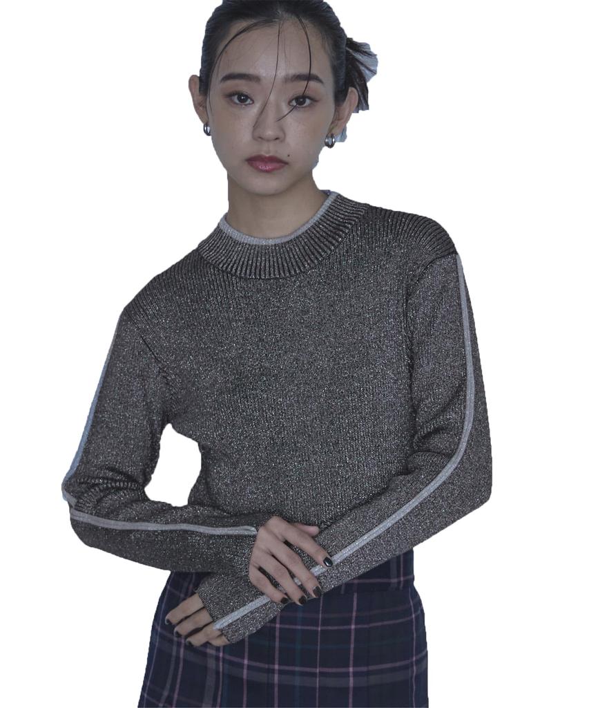 Rib Knit REXT0253 Free Size Black [miette] Color-Striped Lamé Women's