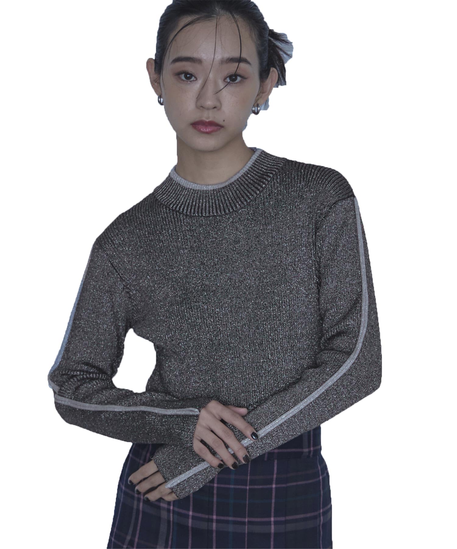 

Rib Knit REXT0253 Free Size Black [miette] Color-Striped Lamé Women s чёрный