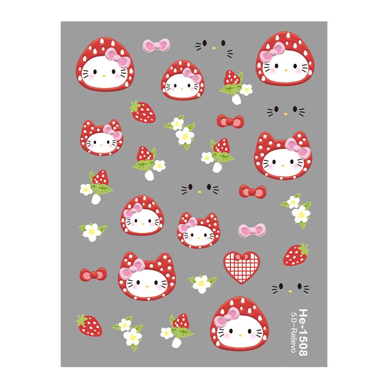 

Cute 5D Relief Sanrio Hello Kitty Print Hat Nail Art Sticker Cat Head Nail Decals Cartoon Kitty Nail Art Decoration Accessories