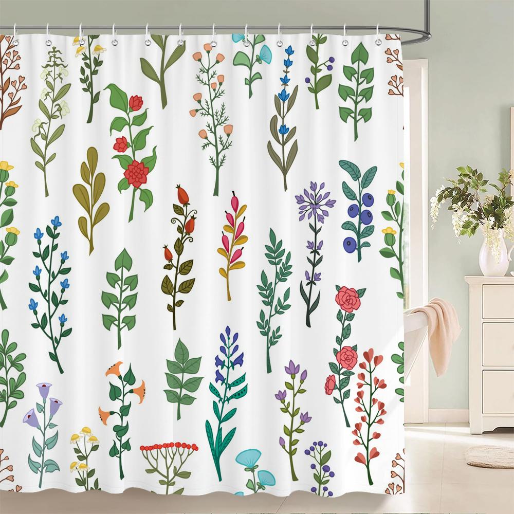 Eleganter Blumenvorhang 180x180cm Floral bedruckter Duschvorhang Polyester Badvorhang Badezimmerdeko Waschbar mit Haken