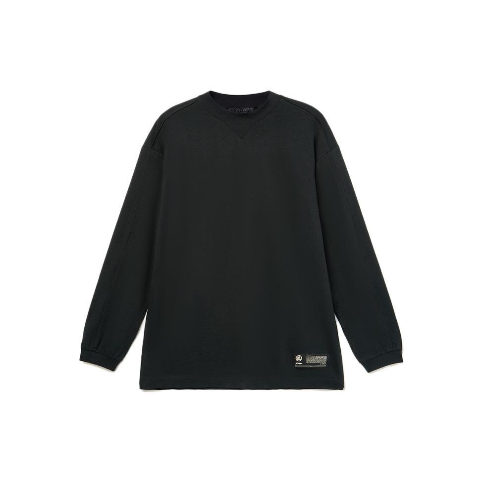 Li Ning X Jackie Chan Kollaboration Kung Fu Serie Einfarbige Geometrische Muster Locker Langarm Pullover T-Shirt Herren Oberteile Schwarz AHSR885-3