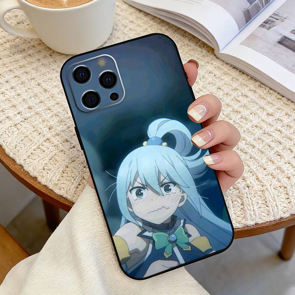 A-Aqua Anime KonoSubaS-S Phone Case For iPhone 17, 16,15,14,13,12,11 Plus,Pro Max, Others Soft Black Cover